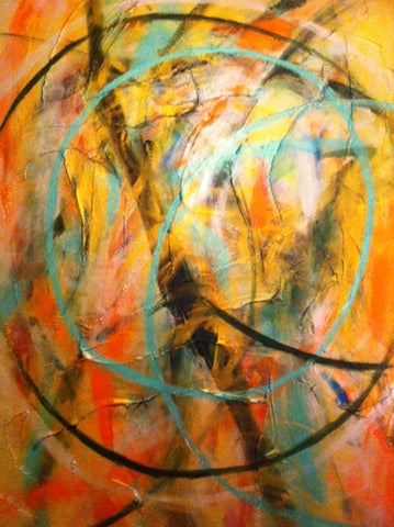 Orange Circle of Life, Giclee Fine Art Print on Canvas
